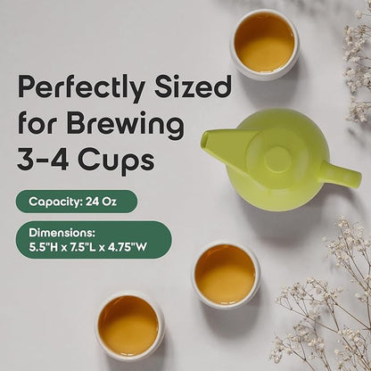 OmniWare 24 Oz Stoneware Teapot with Stainless Steel Mesh Infuser (Citron) - Microwave & Dishwasher Safe, Removable Infuser, Retro-Style Kitchenware Ideal for Loose Tea Brewing