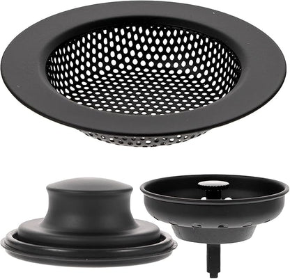 AJOMAN Kitchen Sink Drain Strainer, Cover and Stopper, Food Catcher for Kitchen Sink Drain, Stainless Steel Universal Anti-Clogging Kitchen Sink Filter(3 Pieces, Matte Black)