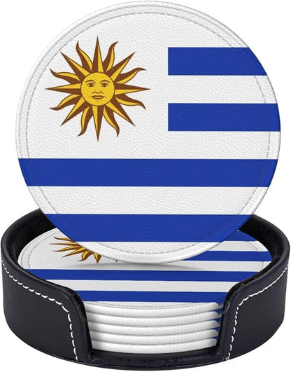 6 Pack Uruguay Flag Leather Coaster
