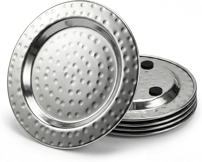 4" Stainless Steel Hammered Drink Coasters Set of 4