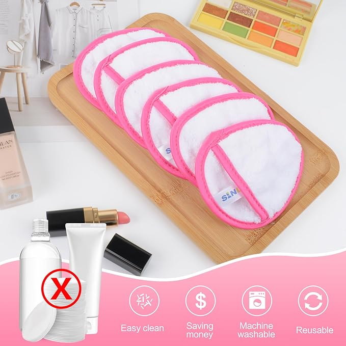 SINLAND Reusable Makeup Remover Pads For Face,Eye,Lips Microfiber Gentle Facial Cleansing Cloths for All Skin Types Friendly for Makeup Remover With Laundry Bag 5.1inchx3.93inch White Pack of 6
