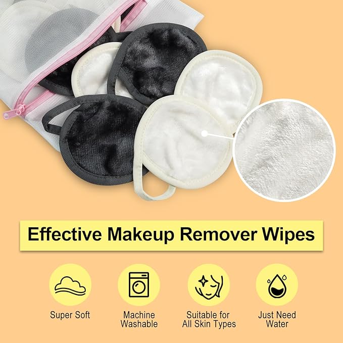 Nugilla 18 Packs Reusable Makeup Remover Pads with a Washable Laundry Bag, Resuable Microfiber Round Towel Skin Face Towels, Soft Makeup Remover Cloth, Fast Drying Washcloth (Grey/White)