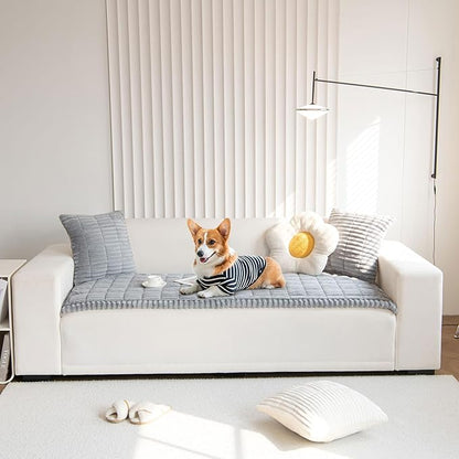 OTOB Couch Cover for Dogs Washable, Non Slip Plush Fuzzy Sofa Covers for 3 Cushion Couch Pet Friendly, Soft All Seasons Sofa Slipcover Cozy Furniture Protector (Gray, 31.5" x 82.7")