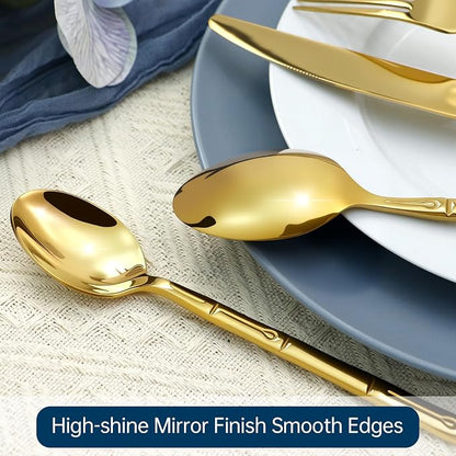 Gold Silverware Set 20-Piece Bamboo Pattern Service