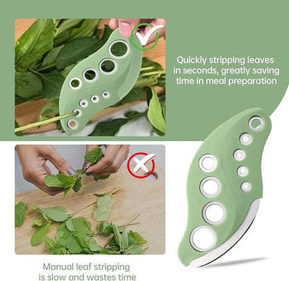 2 Pack Herb Stripper 9 Holes with Herb Cutter, Stainless Steel Herbs Leaf Stripping Tool, Herb Stripper Cutter Tool, Herb Leaf Peeler for Collard Greens Thyme Basil Rosemary Stripper, Dishwasher Safe