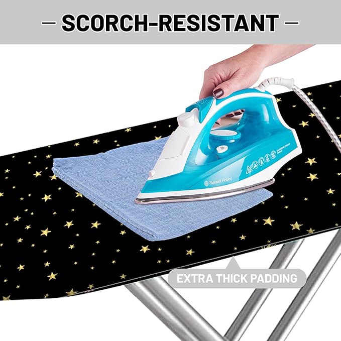 Extra Thick Ironing Board Cover and Pad, Night Sky Space 15x54 Ironing Board Cover, Resist Scorching and Staining,Elastic Edges,Cosmic Starry Fantasy Galaxy Universe Space Cartoon Stars