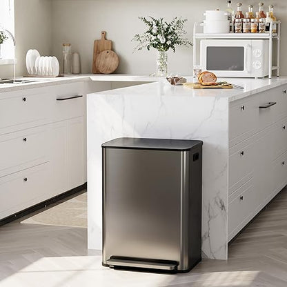 GarveeHome 60 L/16 gal Kitchen Trash Can,2×8 gal Pedal Trash Bin with Removable Baskets,Stainless Steel Garbage Can for Kitchen Office Restaurant School Hospital