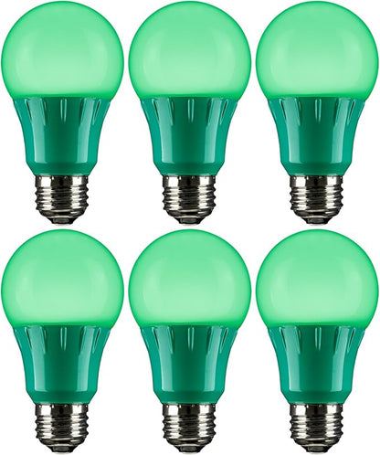 Sunlite 40469 LED A19 Colored Light Bulb, 3 Watts (25w Equivalent), E26 Medium Base, Non-Dimmable, UL Listed, Party Decoration, Holiday Lighting, 6 Count, Green
