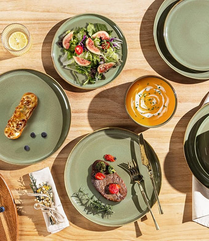 Ceramic Dinnerware Set for 8, 24-Piece Plates and Bowls Set | Lightweight