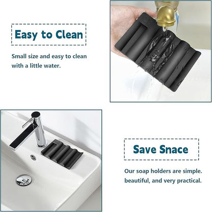 Silicone Soap Dish, Self Draining Soap Holder Perfect for Shower, Bathroom Sink, Kitchen Sink & Travel, Non-Slip Bar Soap Holder Extend Soap Life, Keep Soap Bars Dry Clean & Easy Cleaning (Black-1PCS)