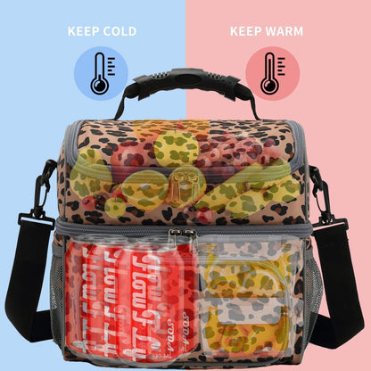 FlowFly Double Layer Cooler Insulated Lunch Bag Adult Lunch Box Large Tote Bag for Men, Women, With Adjustable Strap,Front Pocket and Dual Large Mesh Side Pockets