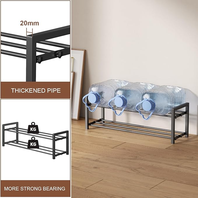 2-Tier Expandable Shoe Rack,Adjustable Shoe Shelf Storage Organizer Heavy Duty Metal Free Standing Shoe Rack for Entryway Closet Doorway (Black)