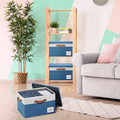 GhvyenntteS Fabric Storage Bins with Lid 6 Pack, Large Decorative Storage Boxes with Lids and Handles, Foldable Fabric Storage Baskets with Lid and Label for Home Office (Blue, 15" x 11" x 9.7")
