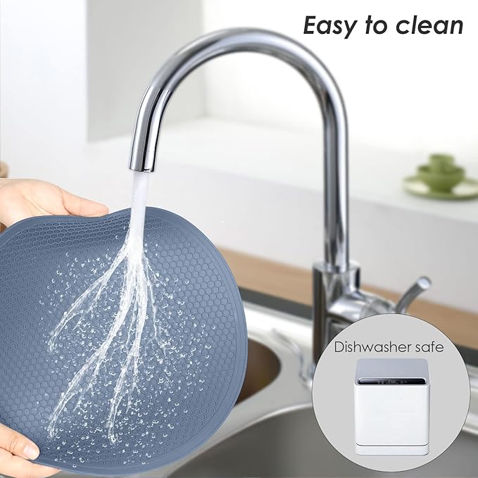 Extra Large Silicone Microwave Mat & Food Cover- Mat as Bowl Holder, Cover for Splatter Guard, Multi-Use Silicone Trivet Pot Holders, Drying Mat for Kitchen Counter, 12"Heat Resistant Mat, Blue 2Pack