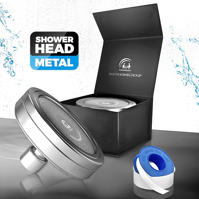 AquaHomeGroup Luxury Filtered Shower Head (Metal) 2 Cartridges Vitamin C+E+A + 5 Shower Caps - Reduses Chlorine & Sediments - Consistent Water Pressure - Massage and SPA Effery Shower Head