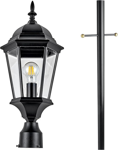 Design House Oak Creek Outdoor Post Light Fixture, Exterior Lamp Post Light, Black, Clear Glass, Includes Lamp Post, Cross Arm, 9.38 in W x 21.63 in H, 589853