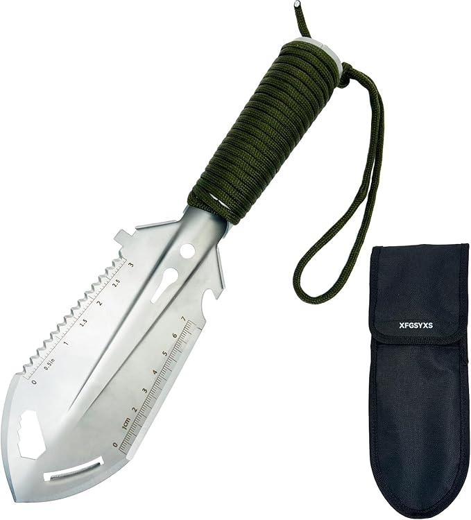 Small Camping Shovel, 9 in 1 Mini Hand Shovel, Portable Backpacking Trowel, Ultralight Compact Multitool for Camping, Gardening, Outdoor Survival, Silver