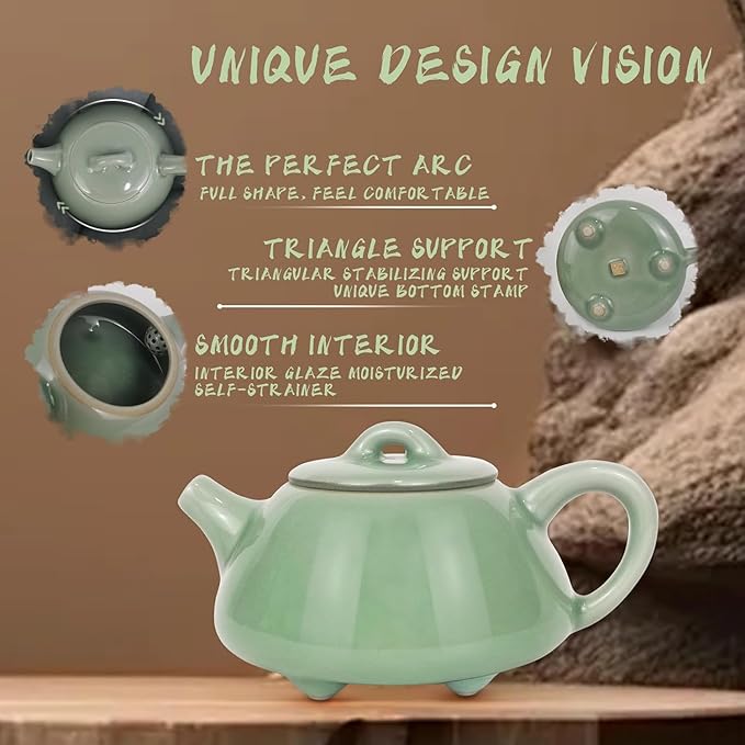 Handmade Celadon Teapot 120ml, Traditional Gongfu Tea Pot with Gift Box, Ceramic Stovetop Safe Teapot for Oolong & Pu-erh Tea