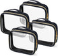 TSA Approved Travel Toiletry Bag,4 Pack Clear Makeup Bags with Handles,Quart Size Clear Cosmetic Bags for Traveling Women,Men,Carry on Airport Airline Compliant Bag,Black