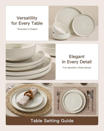 Stoneware Dinnerware Sets for 6, Plates and Bowls, Cream | 18-Piece Ceramic