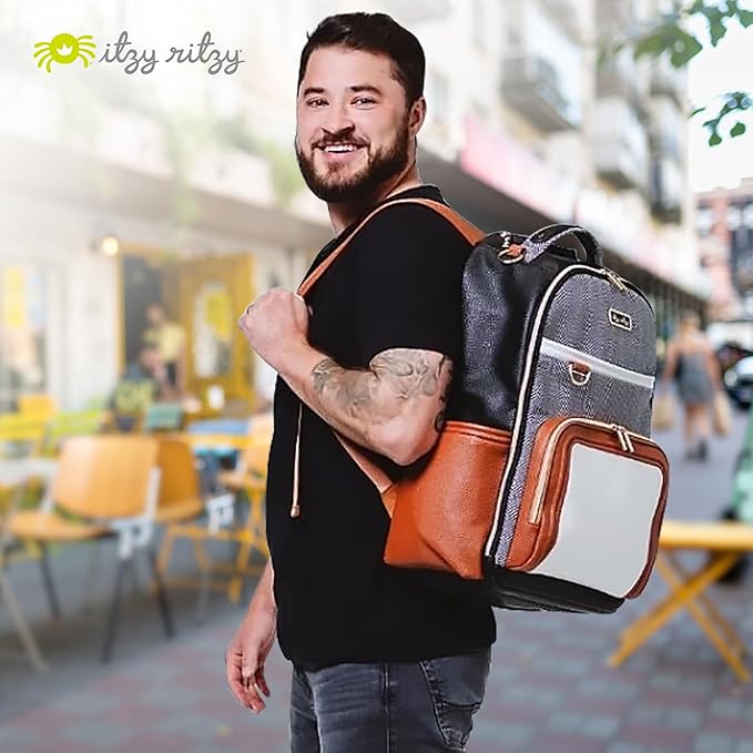 Itzy Ritzy Diaper Bag Backpack – Large Capacity Boss Plus Baby Backpack Diaper Bag Featuring 19 Pockets, Changing Pad, Stroller Clips, and Comfortable Straps (Coffee & Cream)