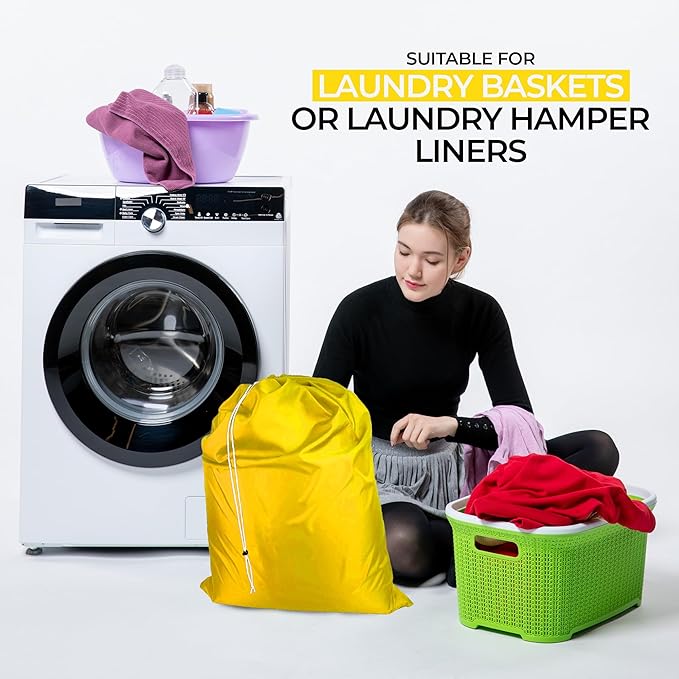 Laundry Bag with Locking Closure Drawstring – Extra Large Heavy Duty 100% Nylon, Large & Foldable Clothes Sack – Lightweight Dirty Laundry Organizer for Travel, Dorm, Gym – L 40" x H 50" (YELLOW)
