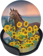 6 Pcs Horse Sunflowers Leather Coasters