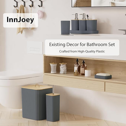 Bathroom Accessories Set - 10PC Bathroom Set, Grey Bathroom Set, Bathroom Accessories Set, Toilet Brush, Bathroom Trash Can & Soap Dispenser