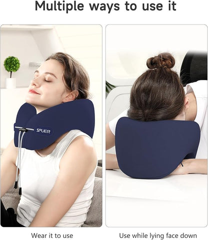 Travel Pillows for Airplanes, Neck Pillow Airplane, Airplane Travel Accessories with Eye Mask, Earplugs & Storage Bag, Ergonomic Memory Foam Neck Pillow for Sleeping, Flights, Cars, Office (Navy Blue)