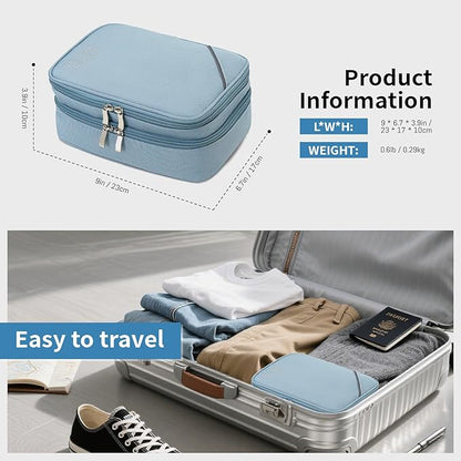 Lanola Electronic Accessories Case,Electronics Travel Organizer, Portable Double Layer Cable Storage Bag for Cord, Charger, Flash Drive, Phone, SD Card,Flash Drive,Adapter - Light Blue