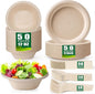 Gezond 250PCS Disposable Paper Plates and Bowls Set with Long Utensils, Compostable Plates Eco-Friendly Dinnerware Set Includes Biodegradable Plate, Bowls, Forks, Knives Spoons for Party Camping