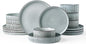 Famiware Star Dinnerware Set with Pasta Bowls, Service for 4 (16pcs), Ribbed Stoneware Plates and Double Bowls Dishes Sets - Chip & Scratch Resistant, Microwave & Dishwasher Safe, Smoky Blue
