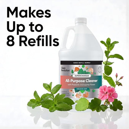 Clean Revolution SuperCharged Multi-Surface Cleaner, Refill Supply, Non-Toxic, Eco-Friendly & Plant-Based, Ready to Use, Geranium Mint, 128 Fl Oz