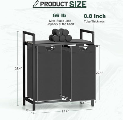Laundry Hamper, Laundry Sorter with 2 Pull-Out Removable Oxford Fabric Bags Cloth Laundry Basket 2 x 10 Gallons (Grey and Charcoal Black)