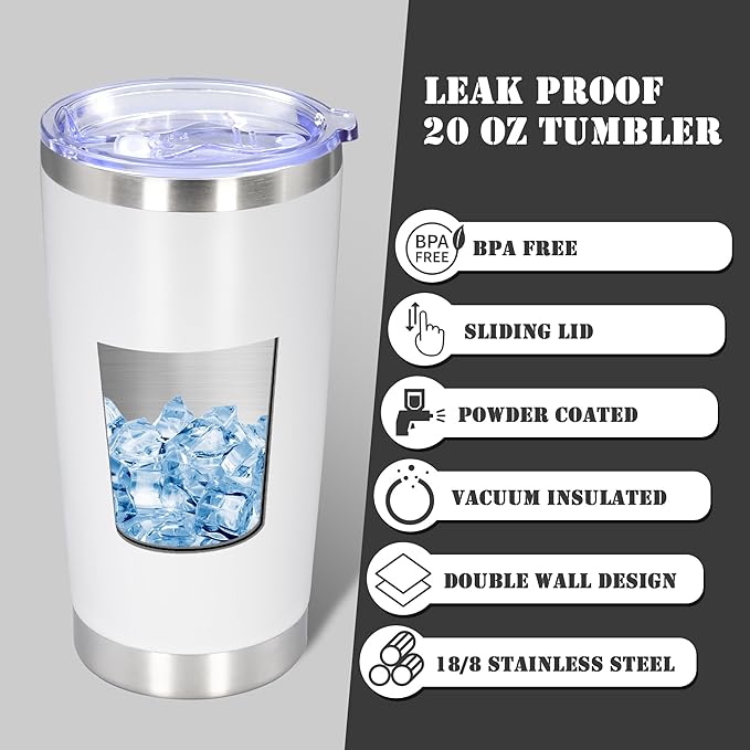 20 oz Tumbler with lid Double Wall Vacuum Insulated Tumblers Stainless Steel Coffee Mug Travel Coffee Tumbler Powder Coated Tumbler Cup Keep Hot&Cold - (White 1 Pack)