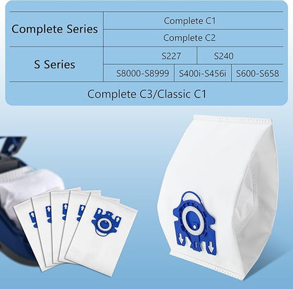 Improvedhand 12 Packs 3D Airclean Bags Replacement for Miele GN Vacuum Cleaner Bags Fit for Miele Classic C1 Complete C1 C2 C3 S2 S5 S8 S400 Series with 3 Motor Protection Filters, 3 AirClean Filters