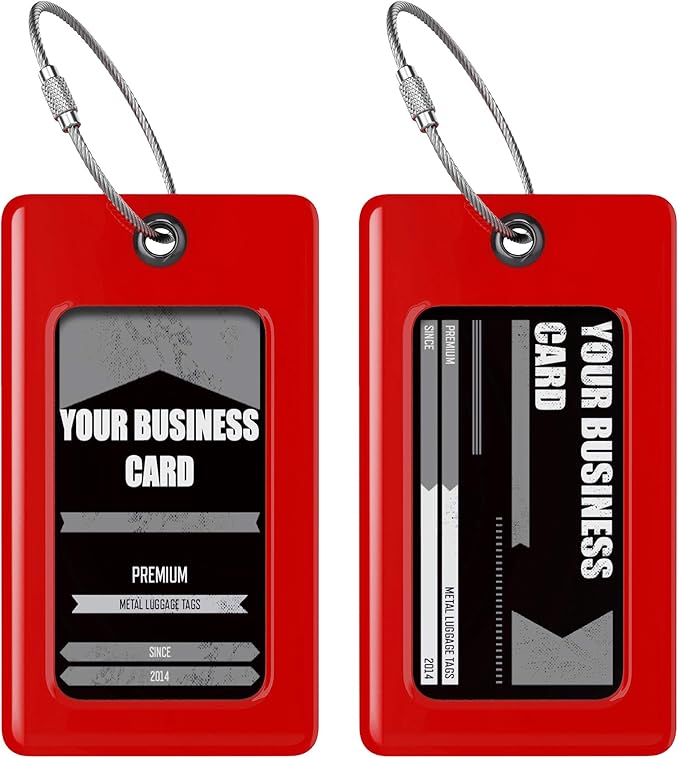 Luggage Tags Business Card Holder by TUFFTAAG - Durable Travel ID Bag Tag, Secure & Flexible, Perfect for Suitcases, Backpacks, and Carry-Ons, Easy Identification (2 Pack, Red 2pk)