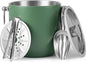 Insulated Ice Bucket, 3L Double Wall Stainless Steel Ice Bucket with Tongs,Lid, Scoop and Strainer, Ice Buckets for Parties,Cocktail Bars, Chilling Beer, Champagne, Wine Bottles，Green