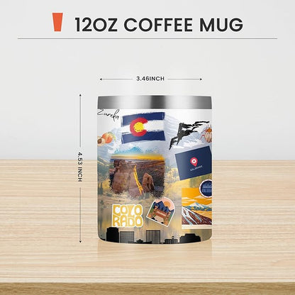 12oz Coffee Mug Colorado State Insulated Coffee Cups, United States Map Travel Mug Landmark, Birthday Gifts Cute Mugs with Lid and Straw Mothers Day Gifts