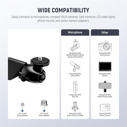 NEEWER Microphone Stand, Low Profile Damped Mic Holder Boom Arm Desk Mount with Ball Head & 3/8" 5/8" Adapters Compatible with Blue Yeti Snowball HyperX QuadCast SoloCast Shure, Max Load 3.3 lb, MS007