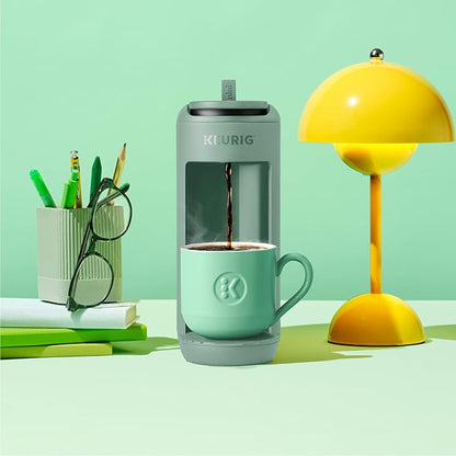 Keurig K-Mini Mate Single Serve Coffee Maker – Ultra-Compact 4” Width, Travel Mug Friendly, Ideal Holiday Gift for Small Spaces, Glamping Green