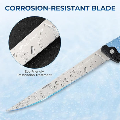 Calamus Folding Fillet Knife, Fishing Knife, G4116 German Stainless-Steel, Ultra-Sharp, Flexible & Corrosion-Resistant Blade, Non-Slip Handle, Lockback Design, Fishing Gear, Fishing Gifts for Men