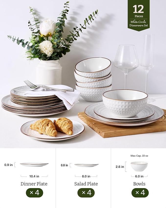 Famiware Ceramic Plates and Bowls Sets, Chip & Scratch Resistant, Microwave &
