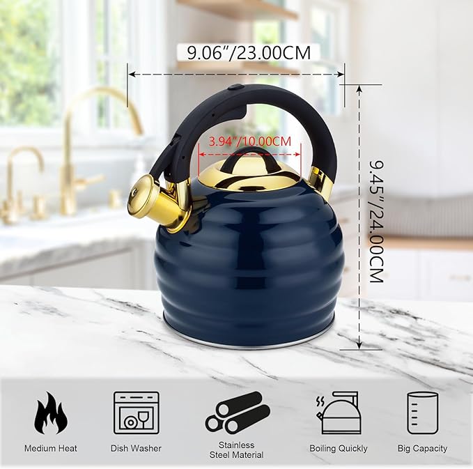 Tea Kettle for Stove Top Whistling Teapot, 3.2Q Tea Pot Stainless Steel Teakettle with Heat Proof Ergonomic Handle