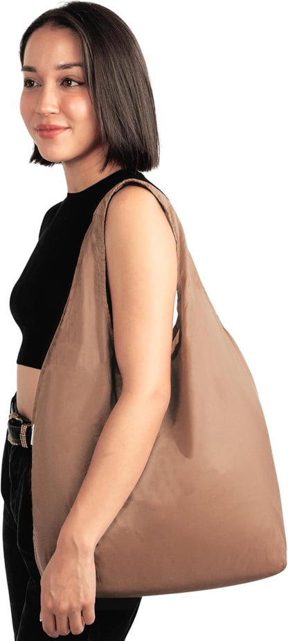 Nanobag Ultra-Lightweight Foldable Tote for Women & Men, Reusable Grocery & Travel Bag, Packable Collapsible Compact Market Essential (Standard Mocha)