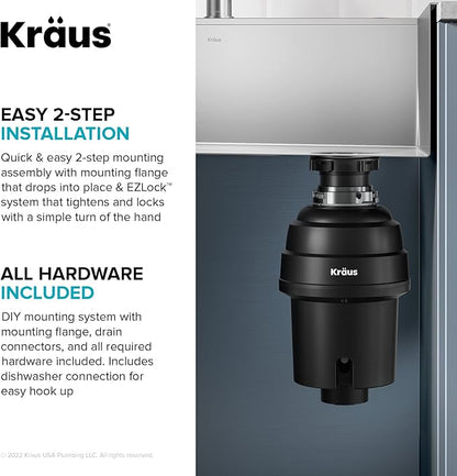 KRAUS Kore Workstation 30-inch Undermount 16 Gauge Stainless Kitchen Sink, Single Bowl Kitchen Sink with 1 HP Garbage Disposal,KWU110-30-100-100MB