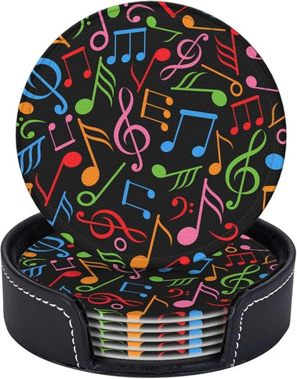 6 Pcs Colorful Music Note Leather Coasters