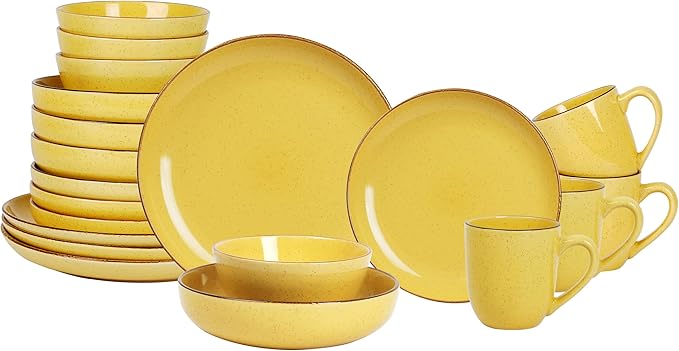 HomeVSS 20-Piece Dinnerware Set - Serves 4, Bright Glaze Yellow plates and bowls sets with Speckle Effect for Microwave & Dishwasher Safe