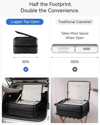 LUGGEX Checked Suitcase Top Opening, FLT Expandable Polycarbonate Hard Shell Suitcase with Wheels (FLO-Lite, Black, 28 Inch, 105L-115L)