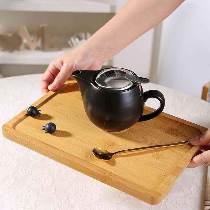 Small Ceramic Teapot With Stainless Steel Infuser, Heat Resistant, Perfect Tea Maker, Black, 350ml/12.0oz